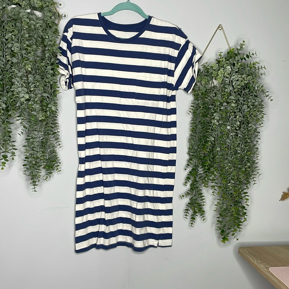 Blue and white striped dress